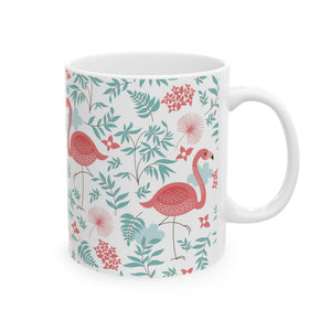 Ceramic White Mug - Happy Flamingos - Tropics Lifestyle Coffee
