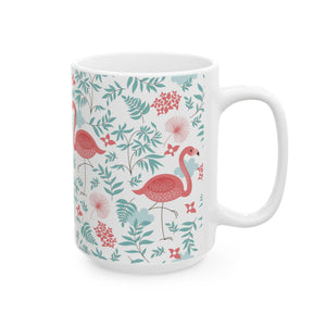 Ceramic White Mug - Happy Flamingos - Tropics Lifestyle Coffee