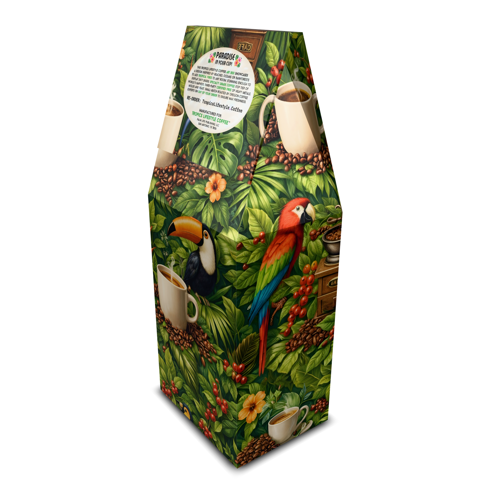 Cocoa Palms Art Box Coffee 12 Oz: Rainforest Coffee Break - Tropics Lifestyle Coffee