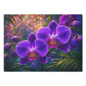 Glass Coffee Station Tray — Twilight Orchids, Glass, 2 sizes