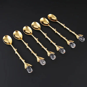 Vintage-Look Crystal-Top Coffee Spoon, Alloy Metal, 4.6"