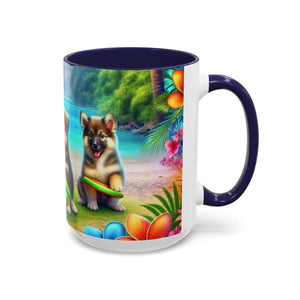 Cute Beach Puppies Playing Frisbee - Black Coffee Mug - Perfect Gift for Dog Lovers - Tropics Lifestyle Coffee
