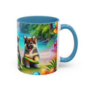 Cute Beach Puppies Playing Frisbee - Black Coffee Mug - Perfect Gift for Dog Lovers - Tropics Lifestyle Coffee