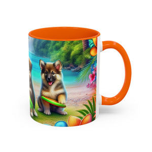 Cute Beach Puppies Playing Frisbee - Black Coffee Mug - Perfect Gift for Dog Lovers - Tropics Lifestyle Coffee