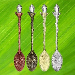 Vintage-Look Crystal-Top Coffee Spoon, Alloy Metal, 4.6"