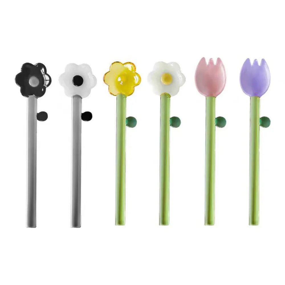 Colored Glass Flower Spoons, 6"L