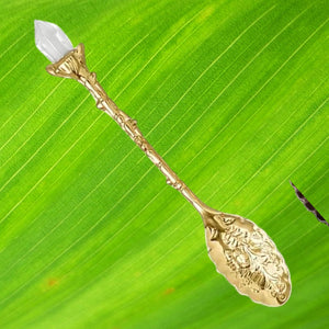 Vintage-Look Crystal-Top Coffee Spoon, Alloy Metal, 4.6"