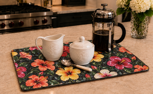Glass Coffee Station Tray– Tropical Hibiscus Garden