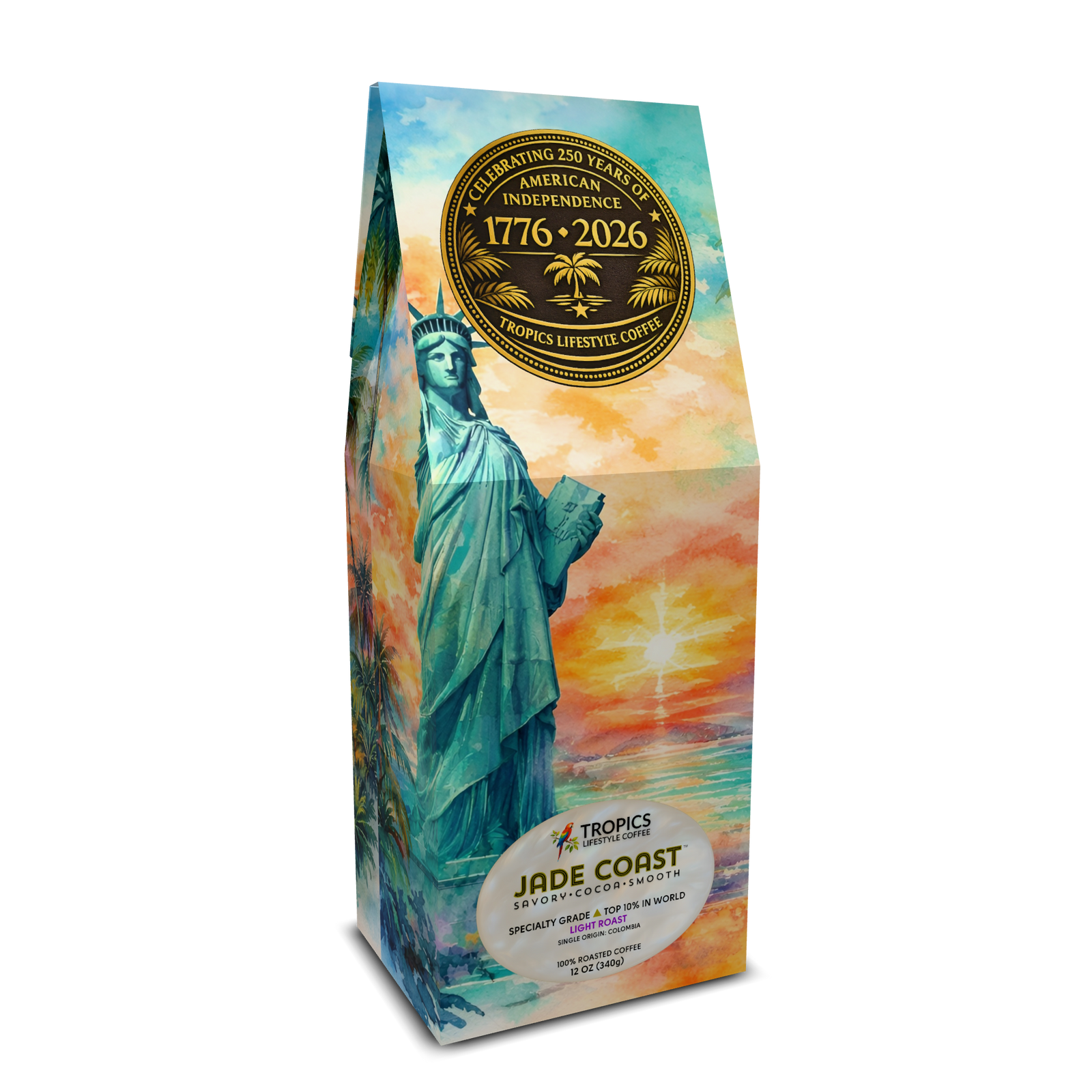 Jade Coast Art Box Coffee 12 Oz: USA 250th Birthday - Tropics Lifestyle Coffee