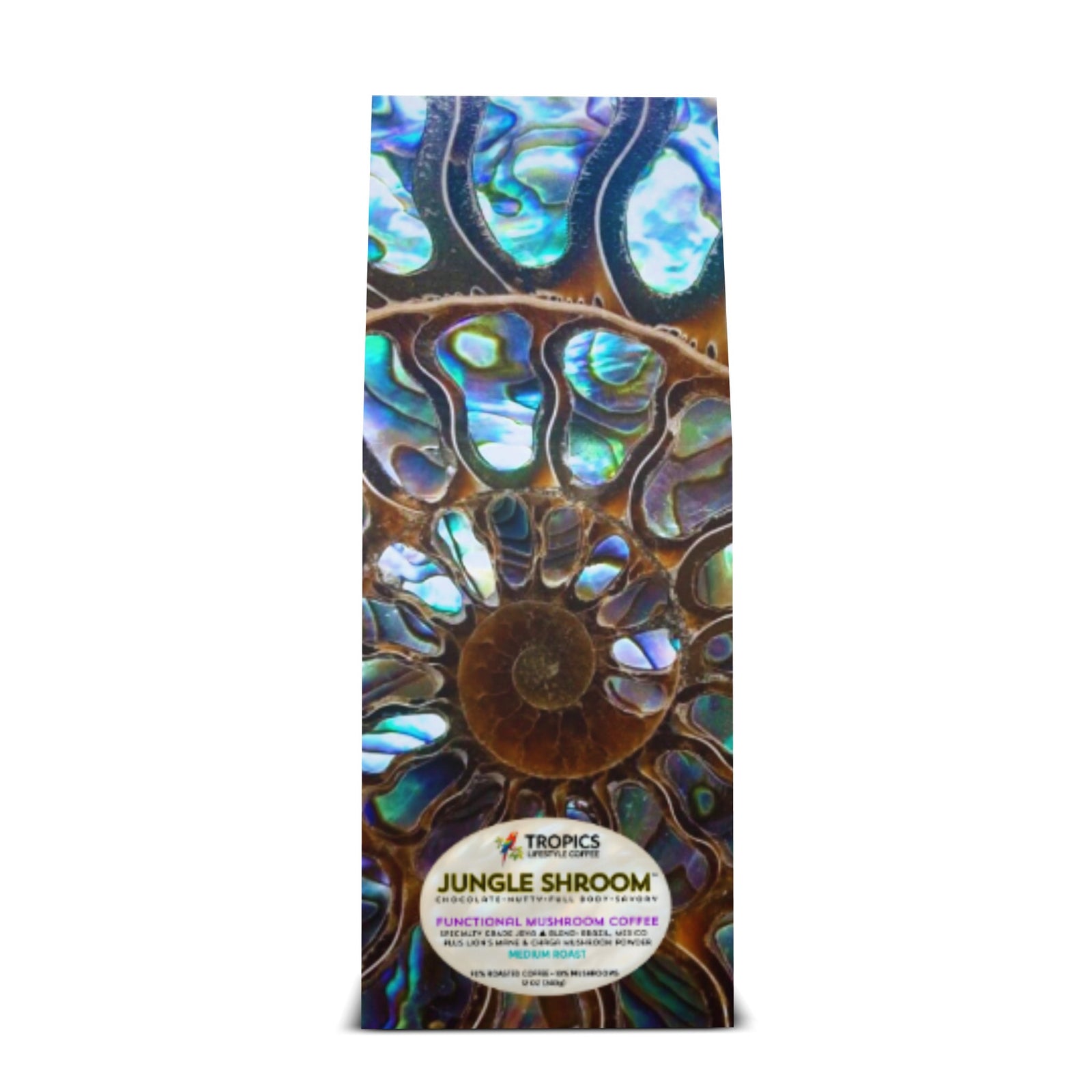 Jungle Shroom Art Box Coffee/Mushroom 12 oz: Ammonite & Abalone - Tropics Lifestyle Coffee