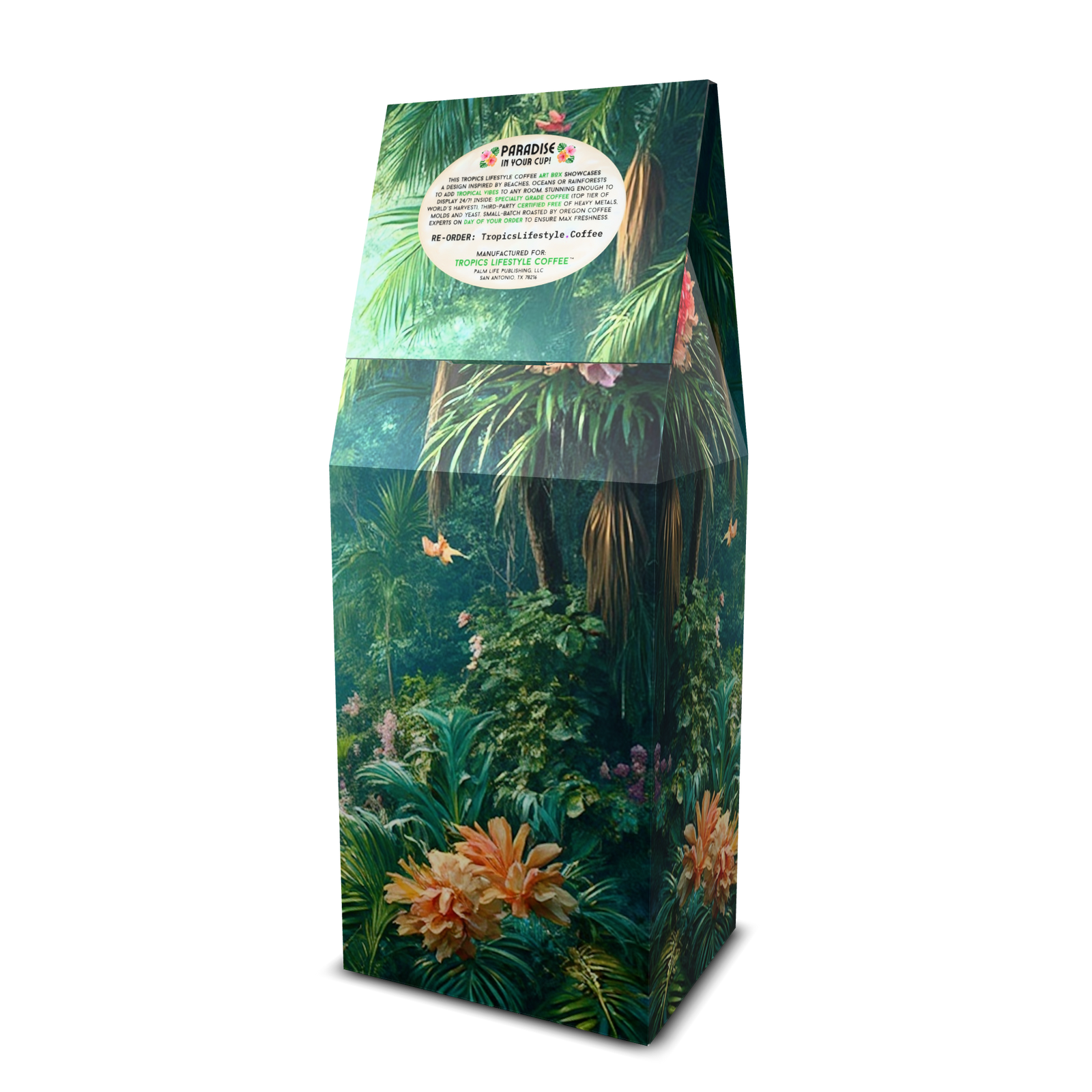 Jungle Shroom Art Box Coffee/Mushroom 12 Oz: Another Day in Paradise - Tropics Lifestyle Coffee