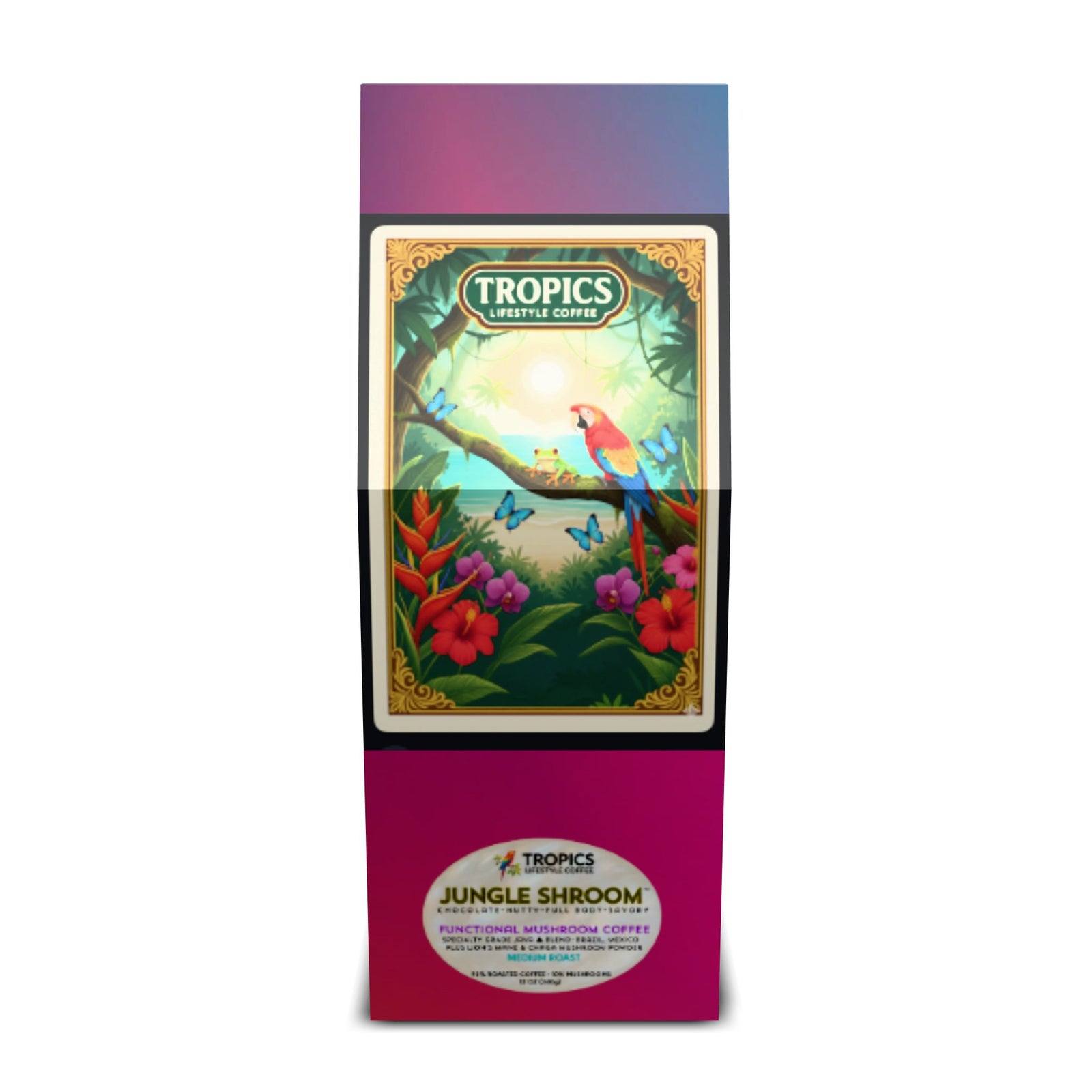 Jungle Shroom Art Box Coffee/Mushroom 12 Oz: Seaside Friends - Tropics Lifestyle Coffee