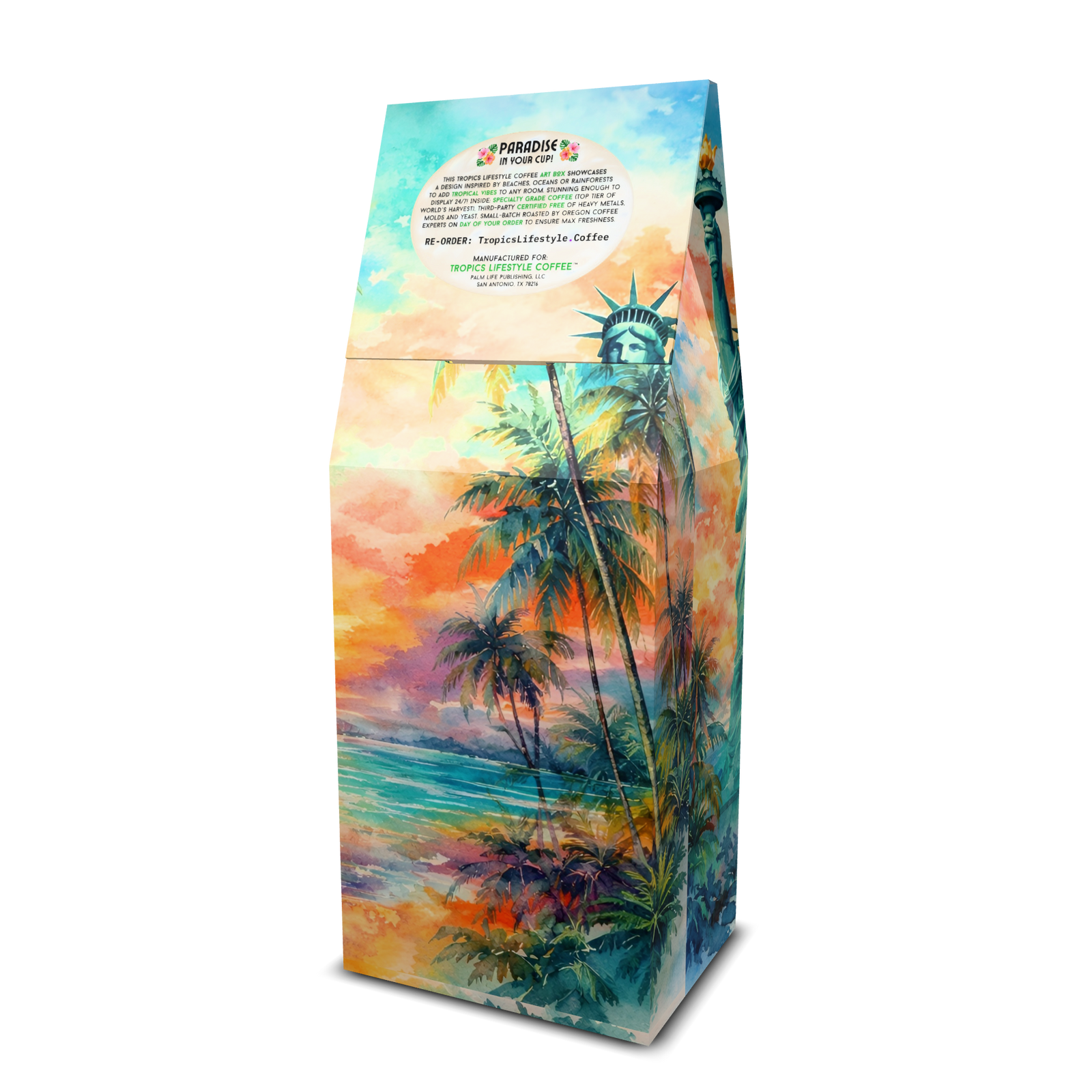 Jungle Shroom Art Box Mushroom Coffee 12 Oz: USA 250th Birthday - Tropics Lifestyle Coffee