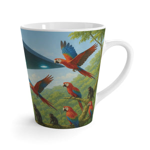 Latte White Mug - UFO and Macaws - Tropics Lifestyle Coffee