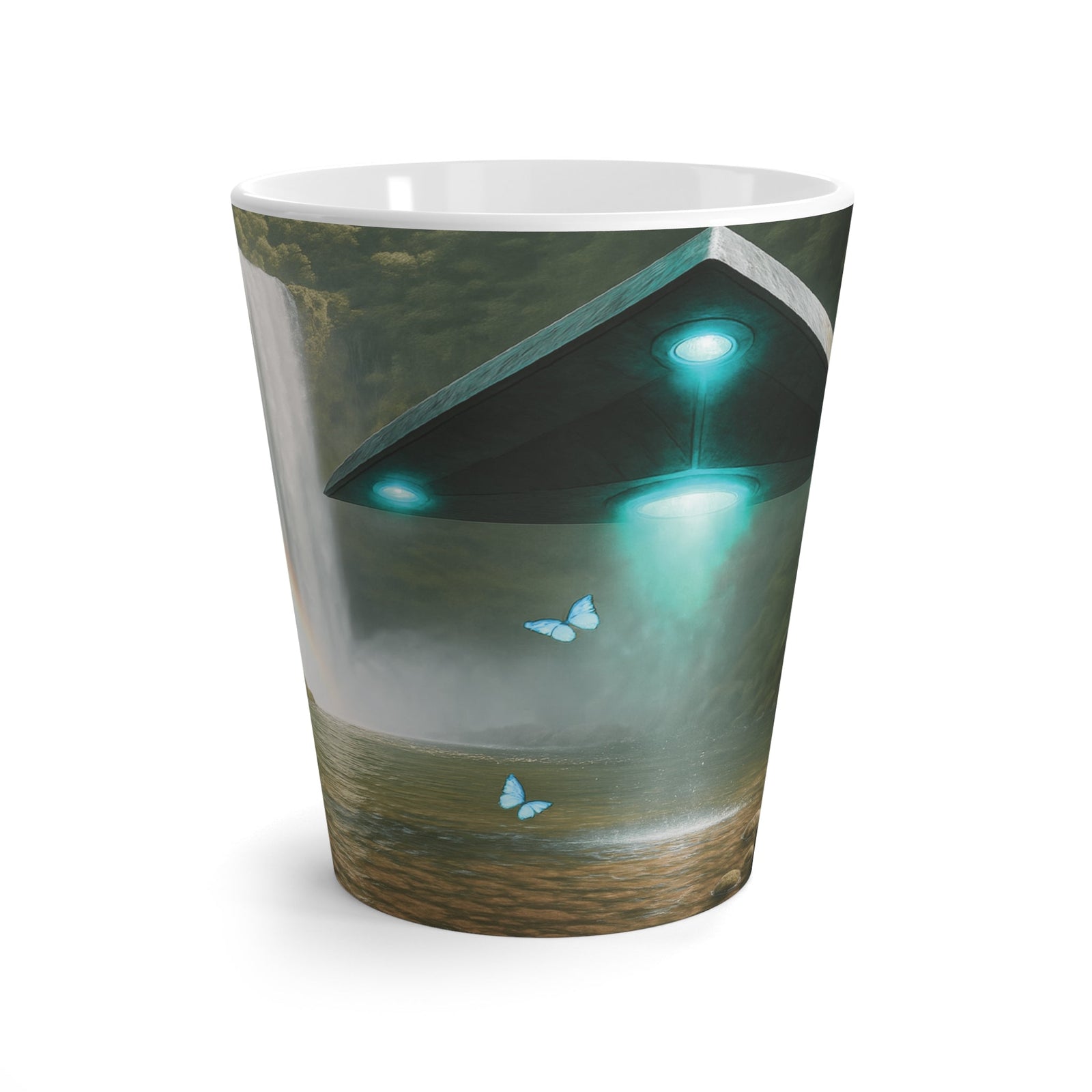 Latte White Mug - UFO and Waterfall - Tropics Lifestyle Coffee