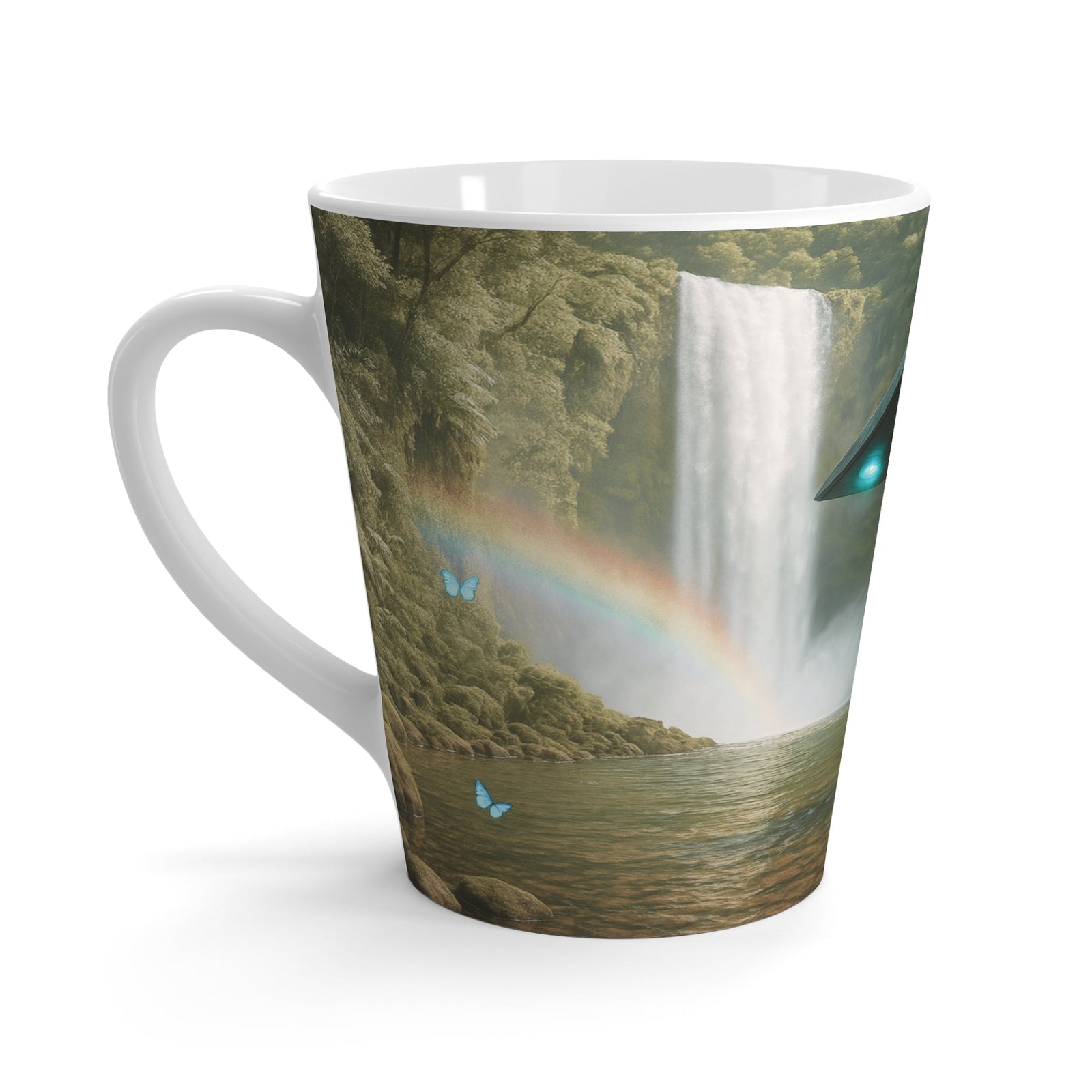 Latte White Mug - UFO and Waterfall - Tropics Lifestyle Coffee