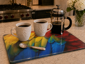 Glass Coffee Station Tray, 2 Sizes - Macaw Feathers
