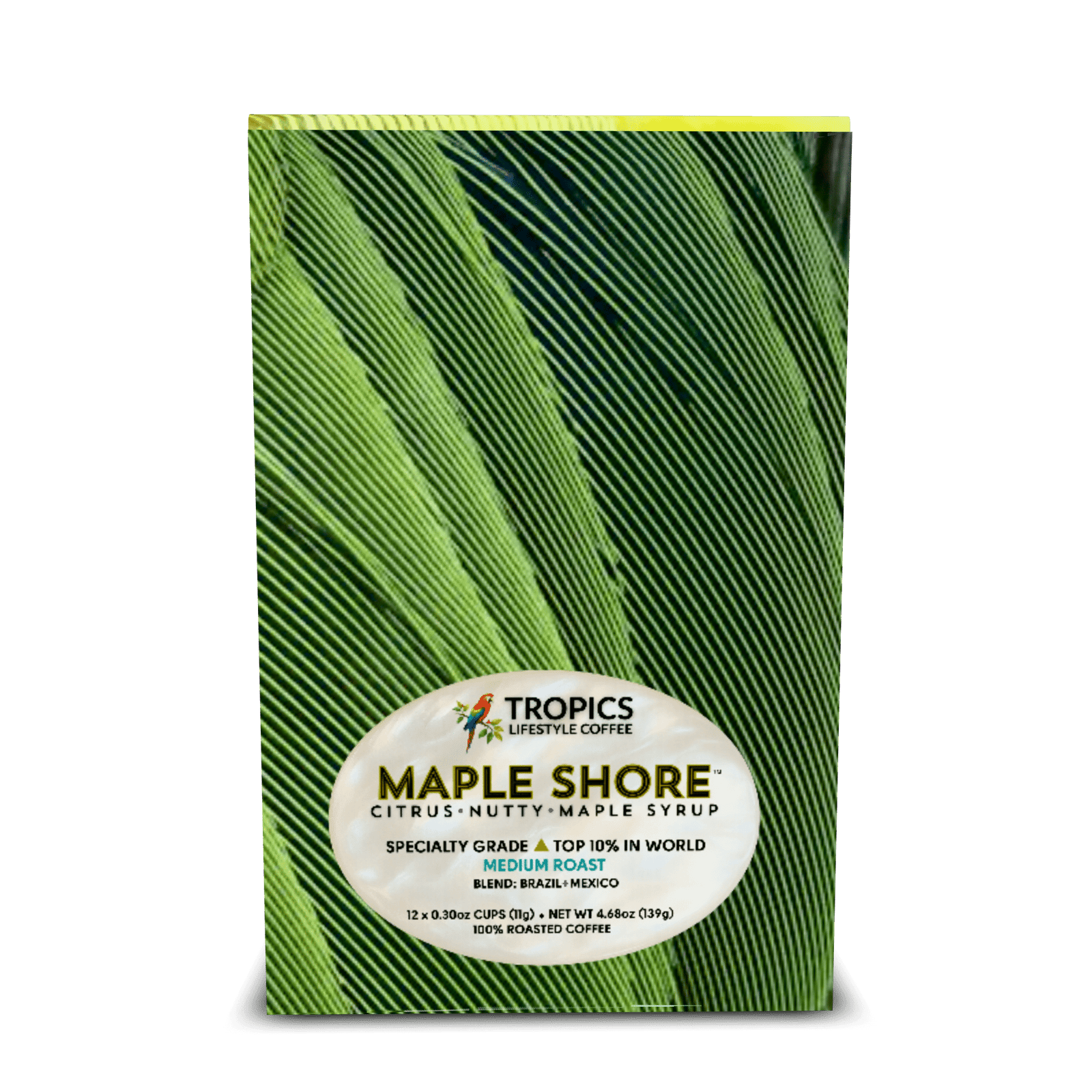Maple Shore Art Box Coffee Pods/12 Pack: Lime Parrot Feathers - Tropics Lifestyle Coffee