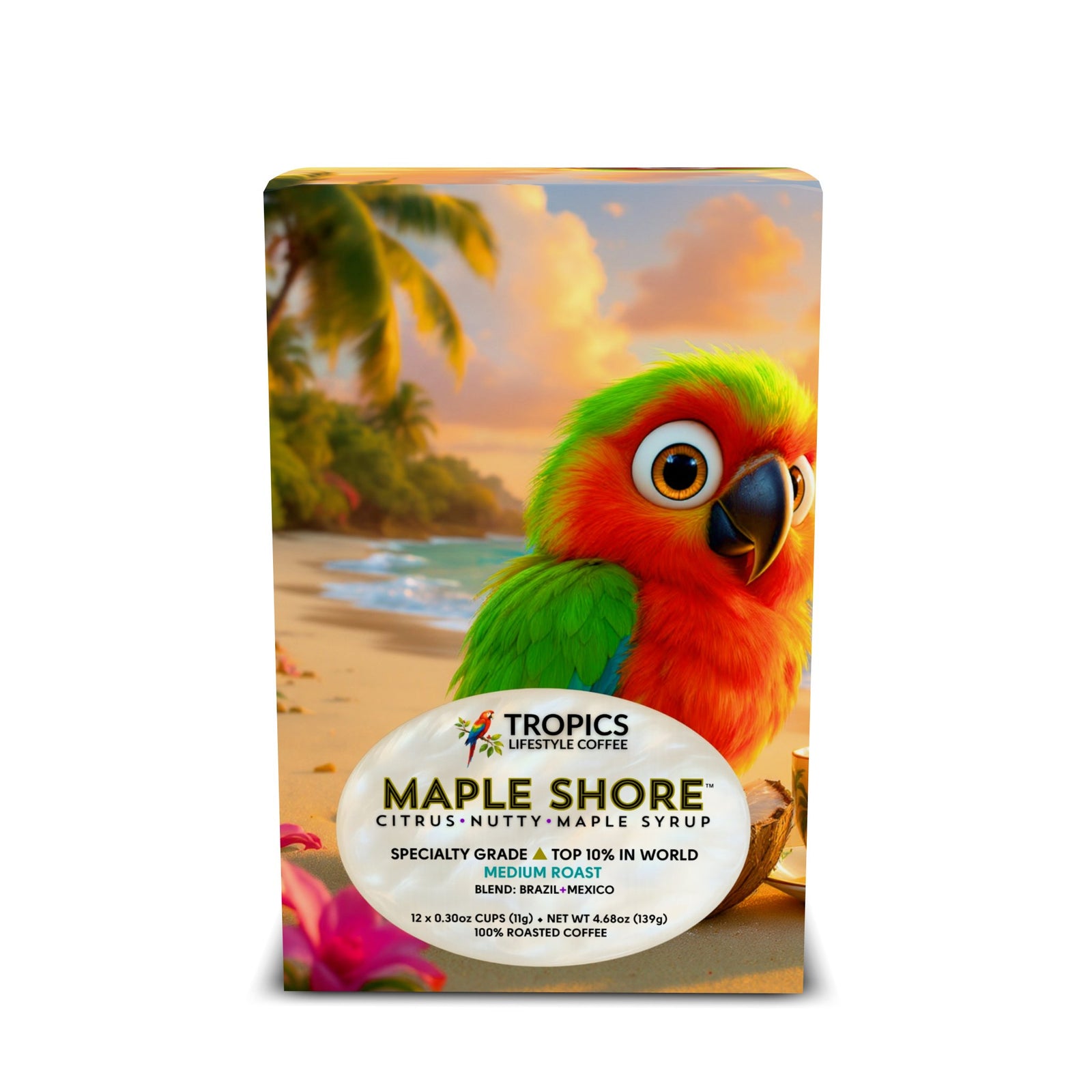 Maple Shore Art Box Coffee Pods/12 Pack: Parrot Tiki - Tropics Lifestyle Coffee