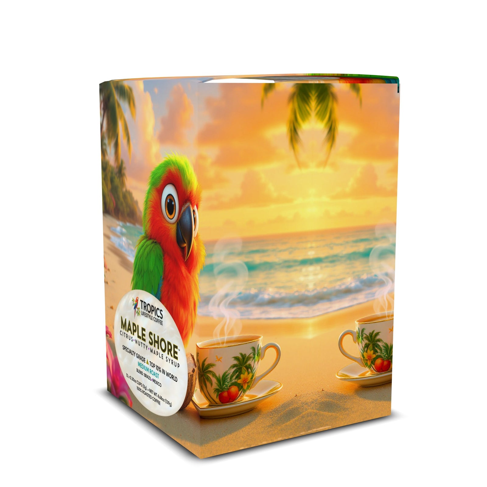Maple Shore Art Box Coffee Pods/12 Pack: Parrot Tiki - Tropics Lifestyle Coffee