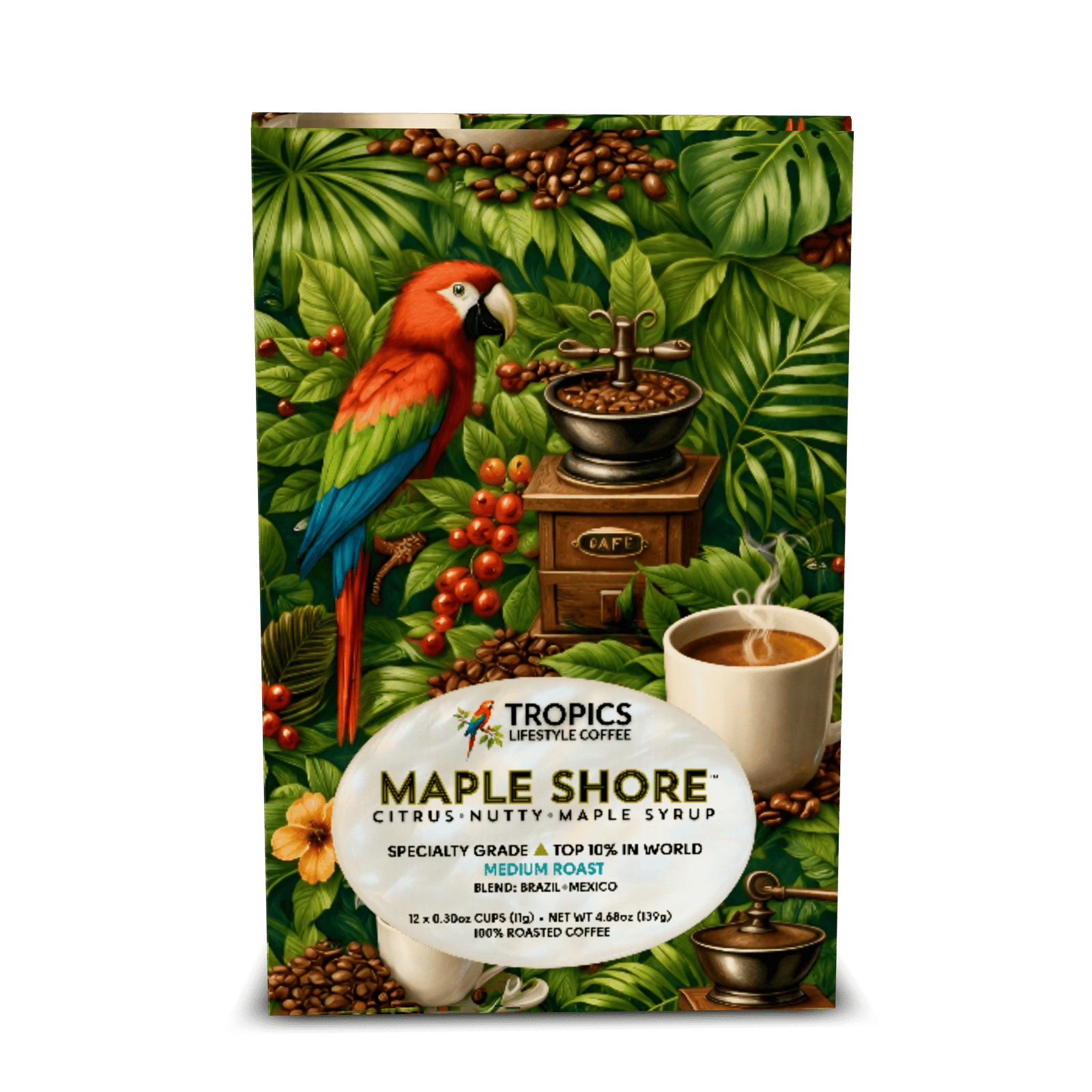 Maple Shore Art Box Coffee Pods/12 Pack: Rainforest Coffee Break - Tropics Lifestyle Coffee