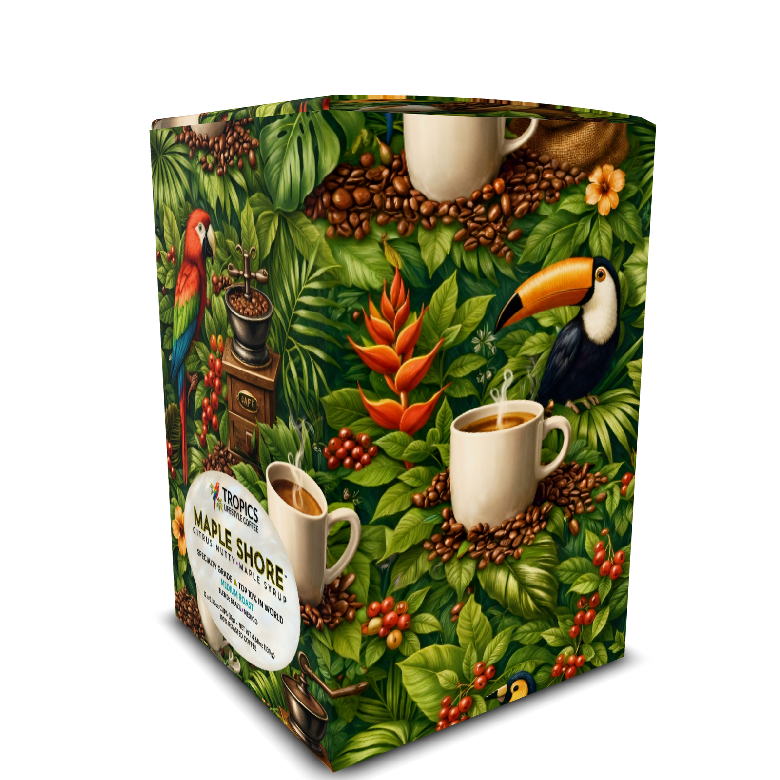 Maple Shore Art Box Coffee Pods/12 Pack: Rainforest Coffee Break - Tropics Lifestyle Coffee