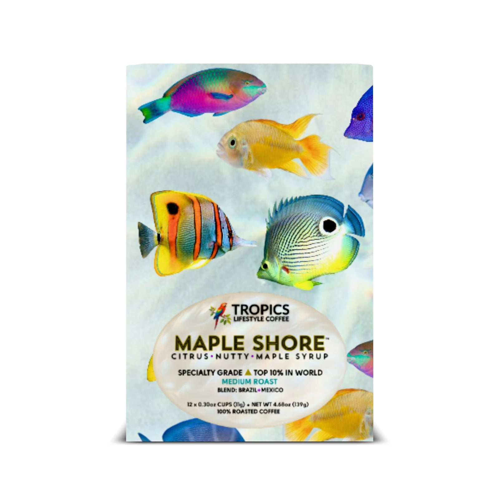 Maple Shore Art Box Coffee Pods/12 Pack: School of Fish - Tropics Lifestyle Coffee