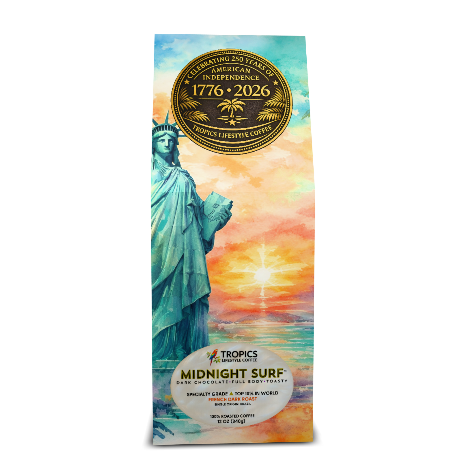 Midnight Surf Art Box Coffee 12 Oz: USA 250th Birthday - Tropics Lifestyle Coffee