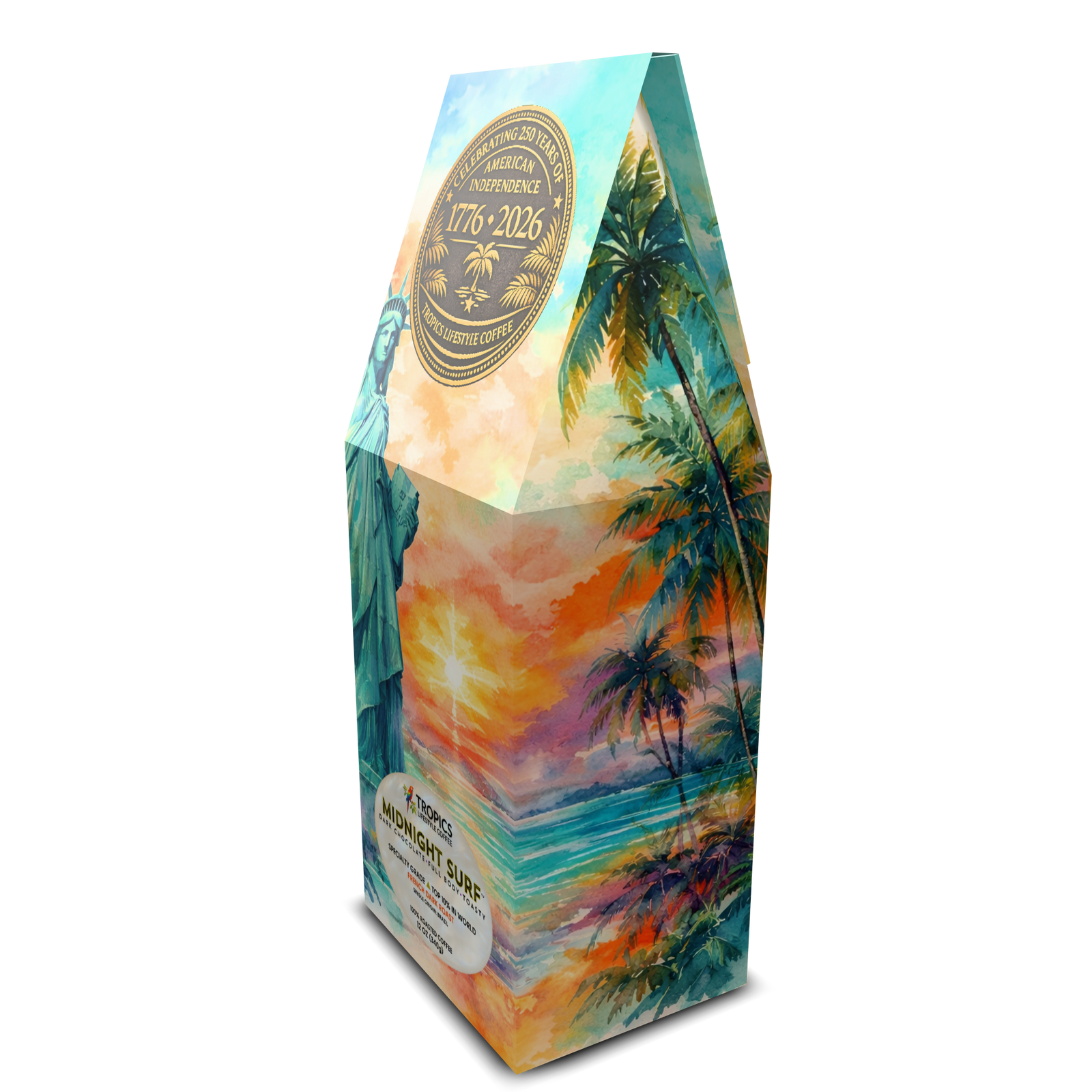 Midnight Surf Art Box Coffee 12 Oz: USA 250th Birthday - Tropics Lifestyle Coffee