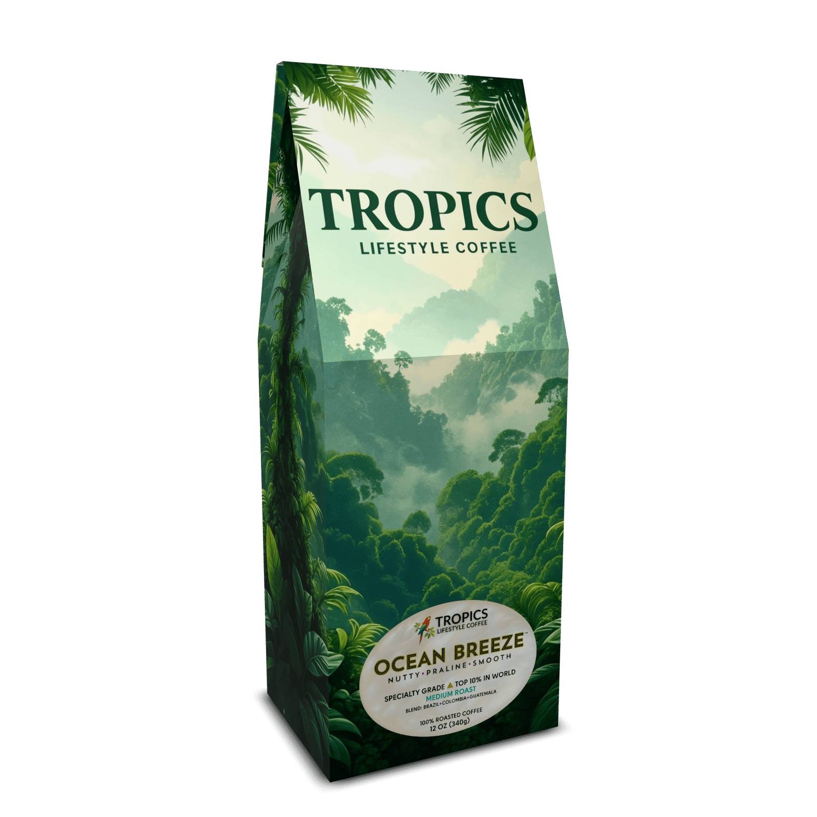Ocean Breeze Art Box Coffee 12 oz: Misty Valley - Tropics Lifestyle Coffee