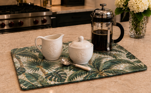 Tropical Glass Coffee Station Tray– Vintage Green Palms Mosaic
