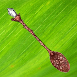 Vintage-Look Crystal-Top Coffee Spoon, Alloy Metal, 4.6"
