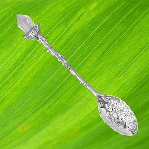 Vintage-Look Crystal-Top Coffee Spoon, Alloy Metal, 4.6"