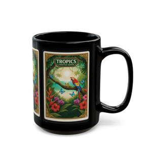 Tiki the Parrot With Friends ~ Black Coffee Mug - Tropics Lifestyle Coffee