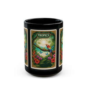 Tiki the Parrot With Friends ~ Black Coffee Mug - Tropics Lifestyle Coffee