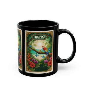 Tiki the Parrot With Friends ~ Black Coffee Mug - Tropics Lifestyle Coffee