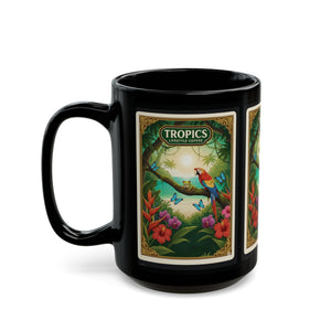Tiki the Parrot With Friends ~ Black Coffee Mug - Tropics Lifestyle Coffee