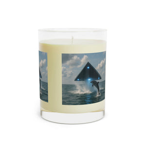UFO and Dolphin Scented Candle - 11oz Full Glass, Mysterious Tropical Decor - Tropics Lifestyle Coffee