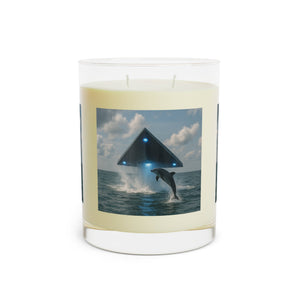 UFO and Dolphin Scented Candle - 11oz Full Glass, Mysterious Tropical Decor - Tropics Lifestyle Coffee