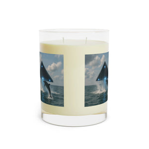 UFO and Dolphin Scented Candle - 11oz Full Glass, Mysterious Tropical Decor - Tropics Lifestyle Coffee