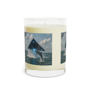 UFO and Dolphin Scented Candle - 11oz Full Glass, Mysterious Tropical Decor - Tropics Lifestyle Coffee