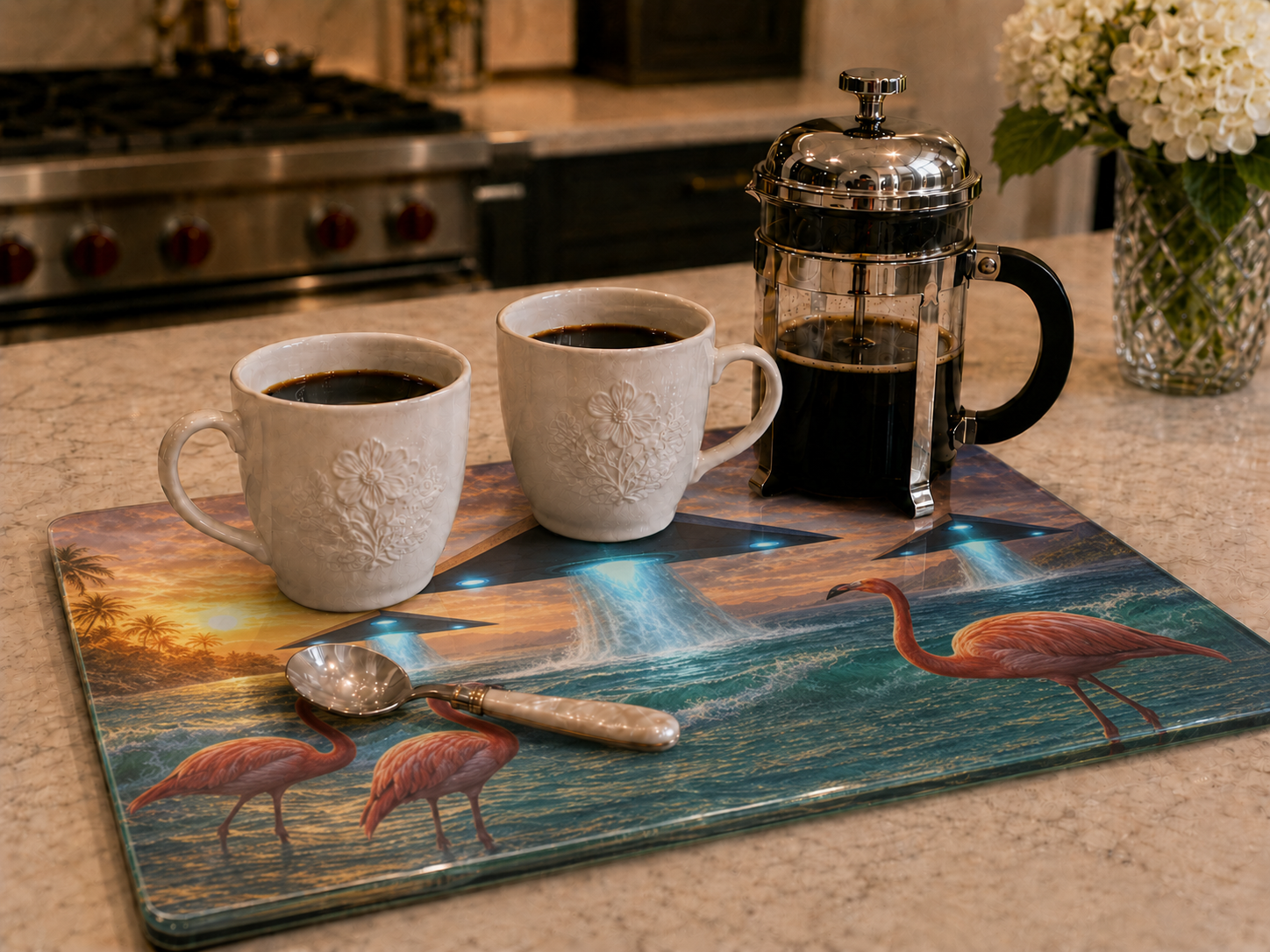 Glass Coffee Station Tray, 2 Sizes – UFOs & Flamingos