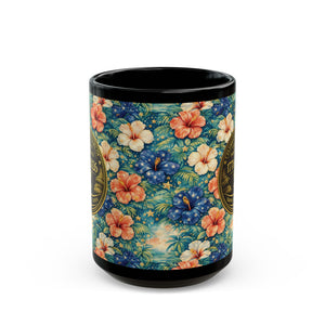 USA 250th Birthday Black Coffee Mug - Americana Hibiscus - Tropics Lifestyle Coffee