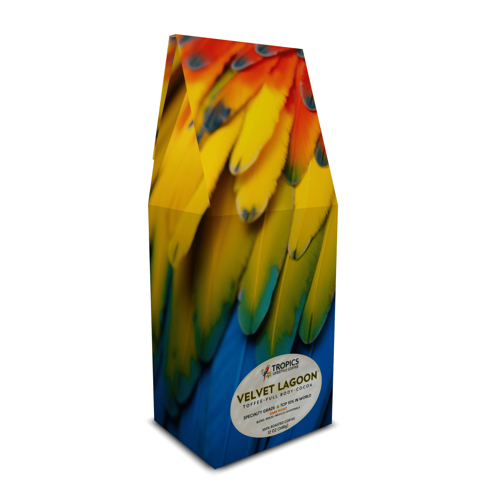 Velvet Lagoon Art Box Coffee 12 Oz: Macaw Feathers - Tropics Lifestyle Coffee