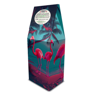 Velvet Lagoon Art Box Coffee 12 Oz: Neon Flamingos at Night - Tropics Lifestyle Coffee