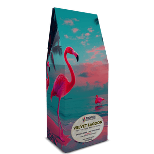 Velvet Lagoon Art Box Coffee 12 Oz: Neon Flamingos at Night - Tropics Lifestyle Coffee