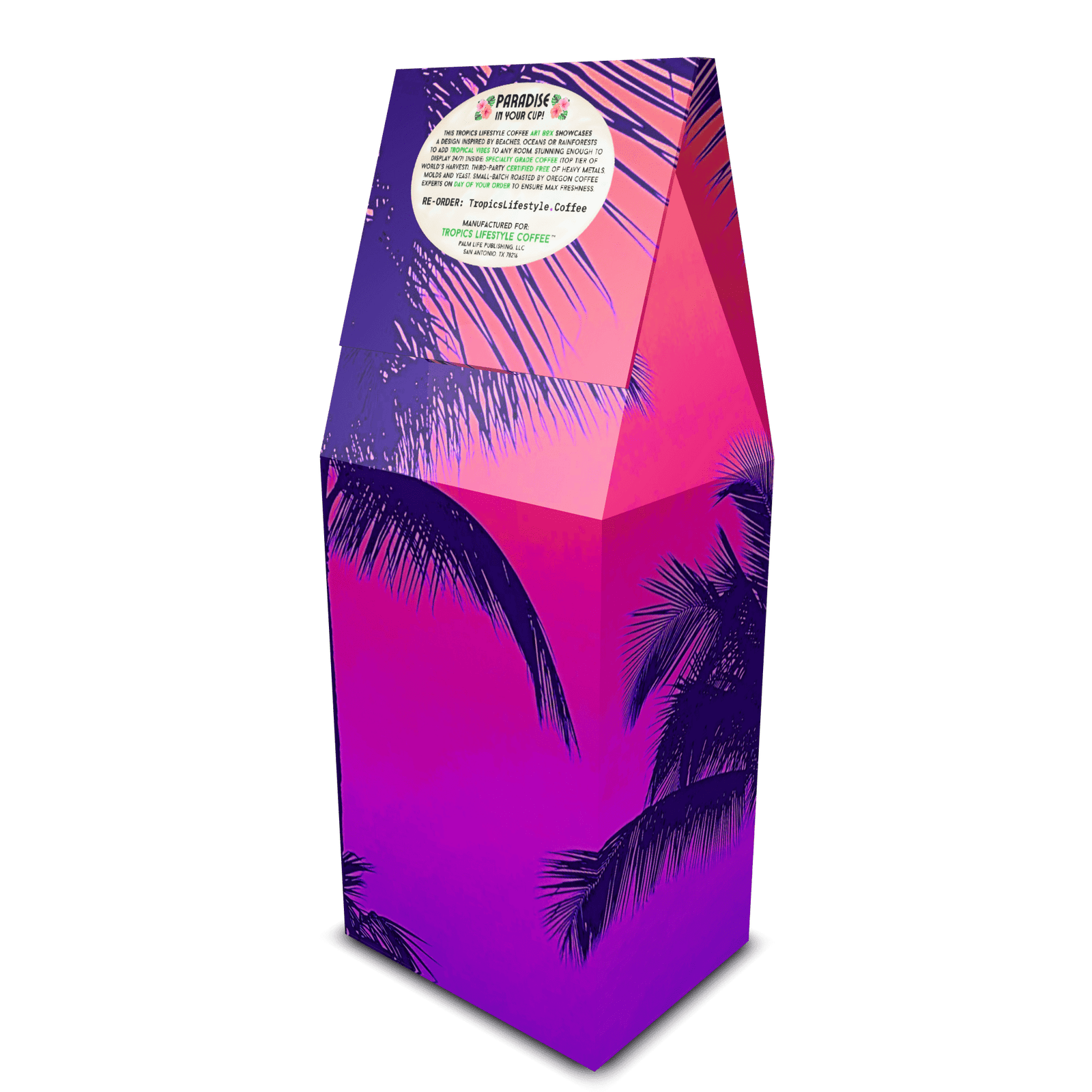 Velvet Lagoon Art Box Coffee 12 Oz: Palm Glow Pop - Tropics Lifestyle Coffee