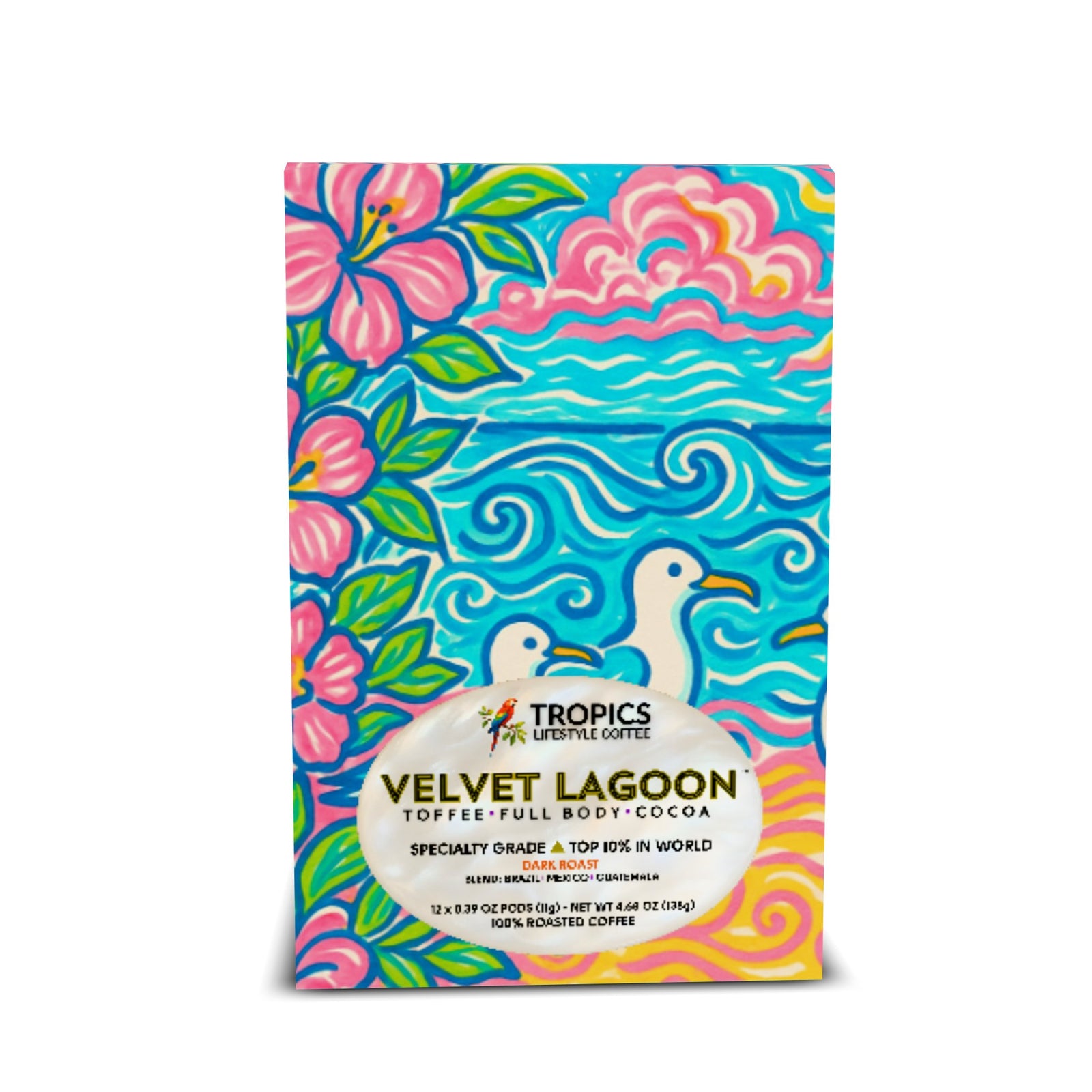 Velvet Lagoon Art Box Coffee Pods/12 Pack: Beach Seagulls - Tropics Lifestyle Coffee