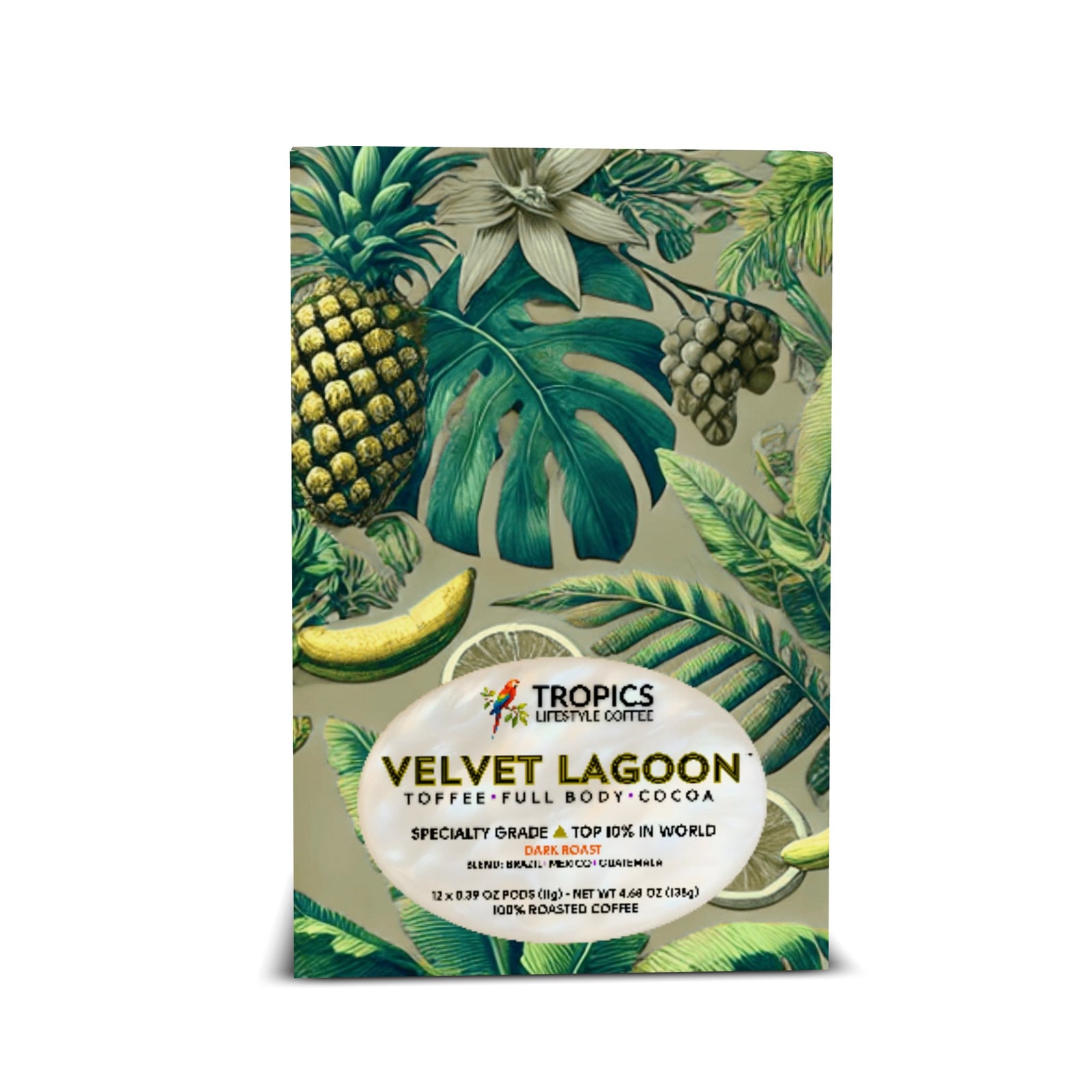 Velvet Lagoon Art Box Coffee Pods/12 Pack: Palms & Bananas, Taupe - Tropics Lifestyle Coffee