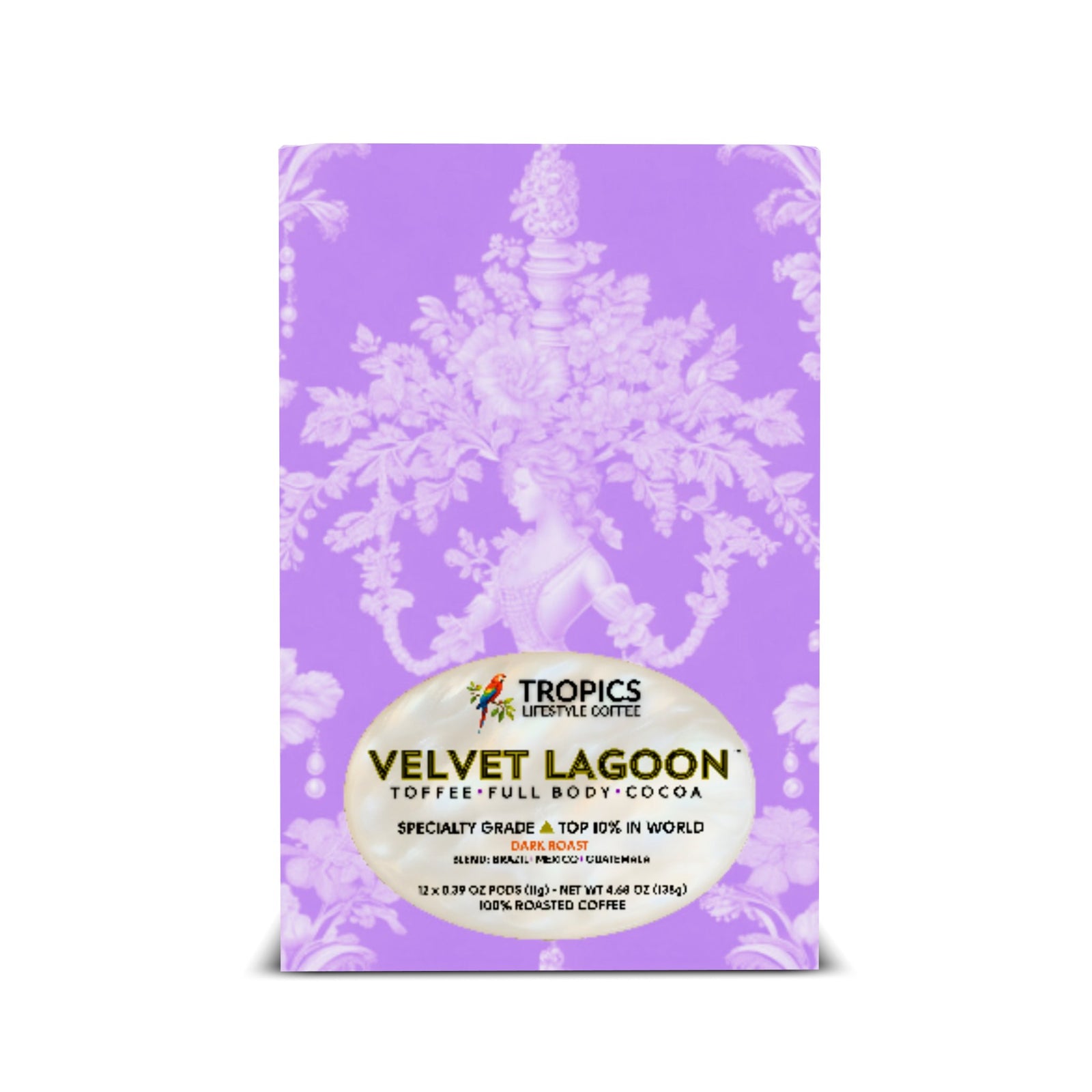 Velvet Lagoon Art Box Coffee Pods/12 Pack: Pearl Lady Toile, Amethyst - Tropics Lifestyle Coffee